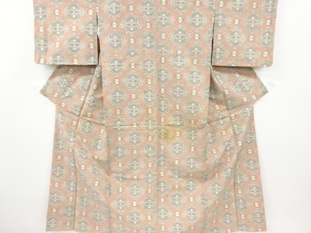 JAPANESE KIMONO / ANTIQUE KIMONO / SILK / TSUMUGI / WOVEN ABSTRACT PATTERN